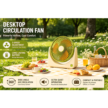 【Portable USB Mini Desk Fan, 3 Speed Adjustable, Ultra Quiet 36dB(A), 500mAh Rechargeable Battery, 1-3H Long Endurance, Lightweight 0.34kg Personal Cooling Fan for Home Office Travel Camping】