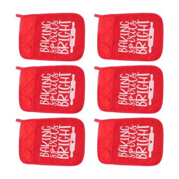 6Pcs Christmas Pot Holders with Pocket Heat Resistant Hot Pad Oven Mitts Cookie Bag Christmas Pot Rack Baking Kit