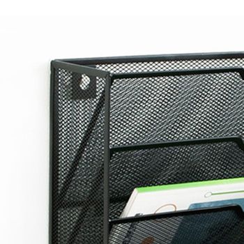 5 Tier Wall File Organizer Vertical Placement Glossy Edges Wall Mount File Holder with Hanging Hole for Office Black