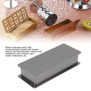 Toothpick Holder Stainless Steel Rectangular Toothpick Holder with Lid for Home Bar Hotel Restaurant Silvery Black