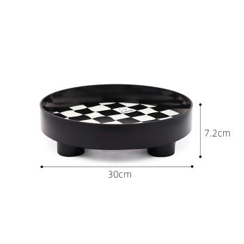 Round Storage Organizer Tray Checkerboard Design Plate Container Tray for Fruit Perfume Jewelry Black, Large