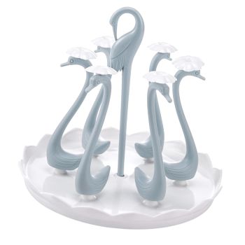 Swan Cup Holder with Rotating Drip Tray Plastic Rotatable Drinking Cup Drainer Stand Rack for Home Kitchen Blue 6 Heads