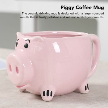 Ceramic Coffee Mug Wide Mouth Piggy Cute Water Cup with Handle for Home Cafe Office Pink