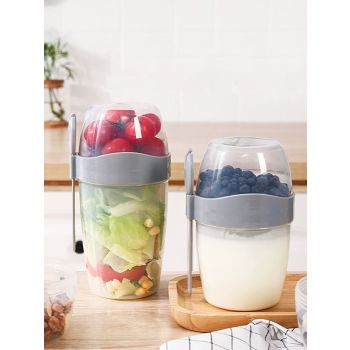 Double Breakfast Cup Oatmeal Cup with Lid Poons Forks for Business People