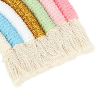 Macrame Woven Rainbow 7 Colors Hand Woven Rainbow Wall Hanging Tassel Decoration for Home Room Photo Prop BZ-703