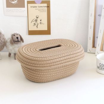 Tissue Box Cover Handmade Cotton Rope Napkin Tissue Holder Decorative Household Desktop Tissue Storage Box Khaki