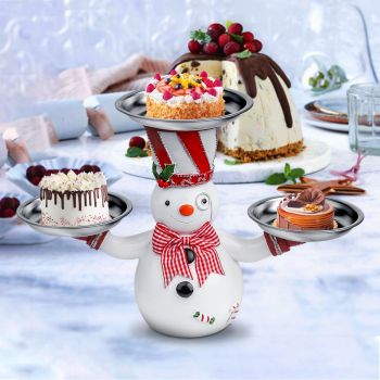 Christmas Snowman Treats Holder Santa Holding Tray Fruit Bowl Rack Resin Home Party Food Snack Storage Rack
