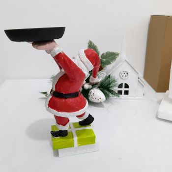 Christmas Snowman Treats Holder Santa Holding Tray Fruit Bowl Rack Resin Home Party Food Snack Storage Rack