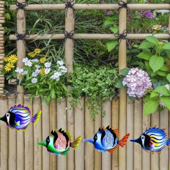 Metal Fish Crafts Decoration Colorful Iron Sculpture Statues Garden Hanging Ornament for Balcony Patio