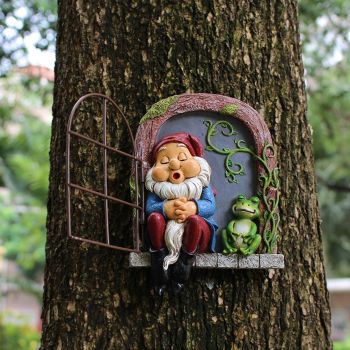 Mini Garden Resin Crafts Decoration Gnome Window Sleeping Garden Sculpture Gnome Outdoor Ornament Decoration