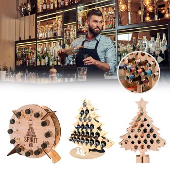 Christmas Advent Calendar Countdown 24 Wooden Christmas Tree Mini Alcohol Holder Wine Bottle Stand Decoration Gifts