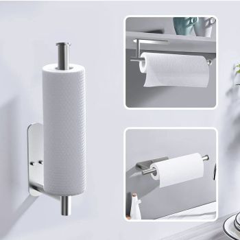 Paper Towel Holders Wall Mount Under Cabinet Self Adhesive Drilling Stainless Steel Paper Towel Rolls Holder for Kitchen Bathroom Rustproof Rack