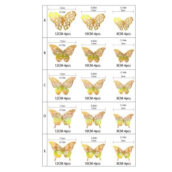 12pcs/set 3D Butterfly Wall Stickers Hollow Butterfly Decoration DIY Art Decor Crafts for Bedroom and Living Room Decor