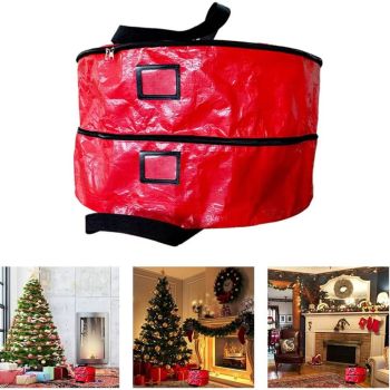 Double Layer Christmas Wreath Storage Bag Large Capacity Wreath Storage Container Wreath Storage Box with Dual Zippers and Handles