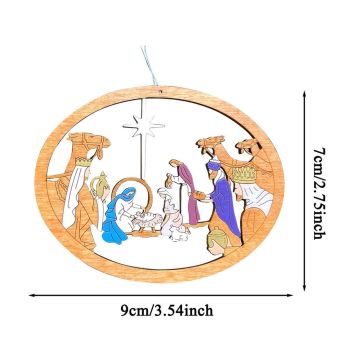 Color Hollowed Nativity Scene Pendant Christmas Tree Wooden Hanging Ornament Christmas Decoration for Hanging on Doors and Windows