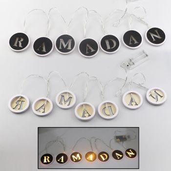 Ramadan LED String Light Decoration Wooden Hollow Letters Pendant for Ramadan Eid Mubarak Home Decor