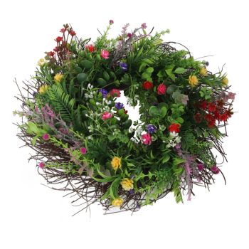 Spring Wildflowers Wreath for Front Door Dried Flower Artificial Wreath Hanging for Home Mall Wedding Decoration