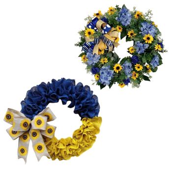 Ukraine Flag Sunflower Front Door Wreath Spring Decor Blue and Yellow Ukrainian Wreath for Home Porch Farmhouse Decoration