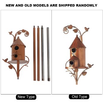 Metal Bird House with Pole Metal Art Cottage Bird House Stakes Hummingbird House Distressed Metal Birdhouse Garden Decor