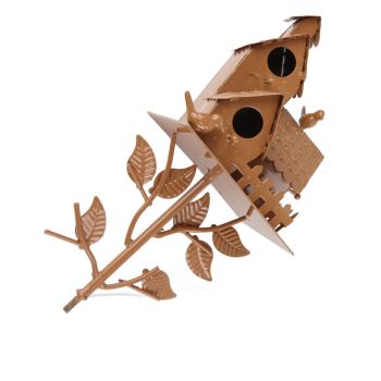 Metal Bird House with Pole Metal Art Cottage Bird House Stakes Hummingbird House Distressed Metal Birdhouse Garden Decor