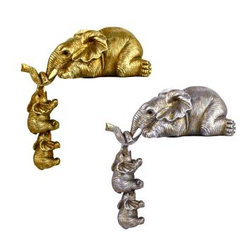 3 Pcs/Set Elephant Statues Hand Painted Elephant Resin Statues Mother Elephant Hanging 2 Baby Elephants on The Edge Home Decor Gift