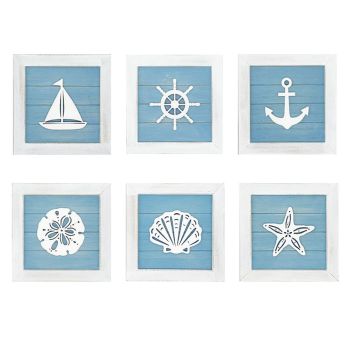 Ocean Theme Beach Wall Decor 3D Wall Art with Starfish Seashell Sand Dollar Vintage Beach Home Bathroom Decor