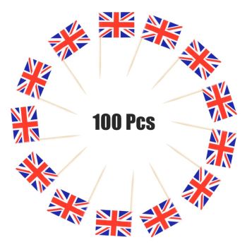 100Pcs Union Jack Mini Flags Hand Held British Toothpick Flags Cupcake Toppers UK Flags Fruit Sticks Party Decorations