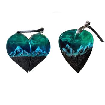 Wood Resin Paired Heart Pendants Cotton Ripe Great Gift Snowflakes Elegant Necklace