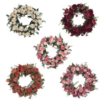 Artificial Wreath Rattan Silk Cloth White Vintage Peony Wreath for Decoration