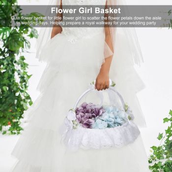 Wedding White Flower Basket Silk Ribbon Decor Elegant Romantic Flower Basket for Wedding Photography