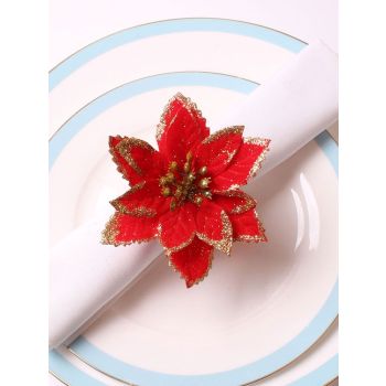 6PCS Napkin Set Red Elegant Christmas Flower Napkin for Birthday Party Wedding