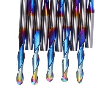 10Pcs Router Bits Tungsten Steel Spiral Flute Milling Cutter Tool with Plating Blue for Wood PVC Nylon