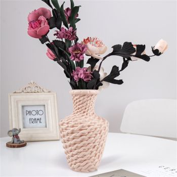 Vase Flower Vase Nordic Style Plastic Flower Decoration Imitation Rattan Vase Dried Wet Flower Container Pink