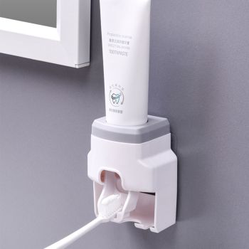 Automatic Toothpaste Dispenser Squeezer with Toothbrush Holder Wall Mounted for Bathroom Adults KidsGrey