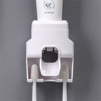 Automatic Toothpaste Dispenser Squeezer with Toothbrush Holder Wall Mounted for Bathroom Adults KidsWhite