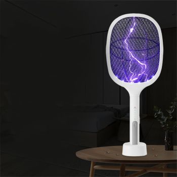 Electric Mosquito Swatter 5V 1A Rechargeable Efficient 2 in 1 Electric Mosquito Bat with LED Light for Home White