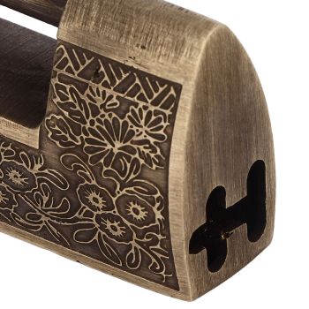 Chinese Antique Lock Retro Spacing 9cm/3.5in Classic Pattern Brass Horizontal Padlock Lock for Gift Boxes Cabinets