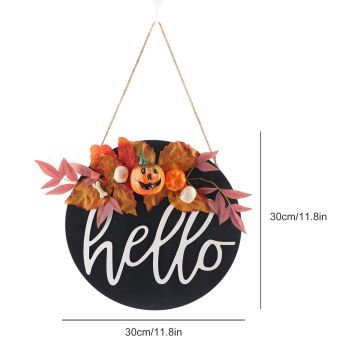Round Wood Door Sign Farmhouse Front Door Hanging Welcome Sign Decors for Halloween ChristmasPurple Leaf Pumpkin