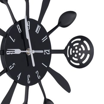 Black Kitchen Wall Clock Removable Modern Cutlery Kitchen Spoon Fork Wall Clock Home Decoration