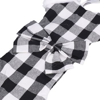 Christmas Tree Decorations Polyester Grids Pattern Christmas Hanging Stocking Pendant Children Gift Bag(Black White )