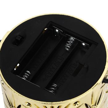LED Hanging Lantern with Leaf Hollow Pattern Portable Fireplace Lamp for Party House Yard Decoration Gold