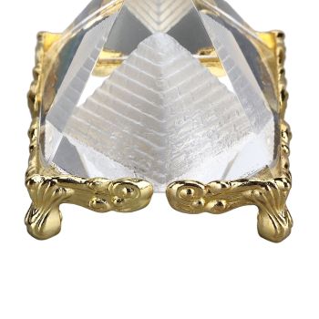4cm Pyramid Prism Meditation Crystal Carved Pyramid Ornament with Gold Stand for Home Office Art Decor