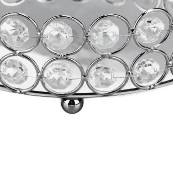 Crystal Cosmetic Makeup Tray 8in Round Display Tray Mirrored Metal Welded Structure for Food Perfume Jewelry Wine Silver