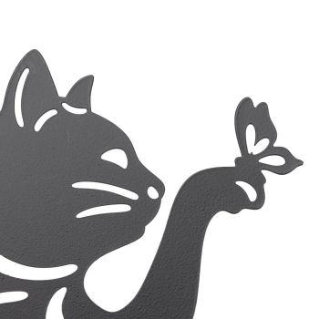 Black Cat Statuette Cute Black Cat Vivid Appearance Hollow Design Durable Metal Black Cat Decor for Home Garden Backyard