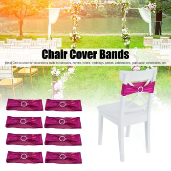 10Pcs Chair Cover Bands Elastic Stretch Sashes Bows for Wedding Banquet Hotel DecorationRose Red