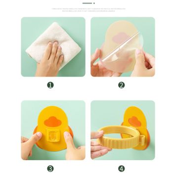 Hair Dryer Storage Holder Wall Mounted Punch Free Cartoon Strong Bearing Hands Free for BathroomYellow Duck