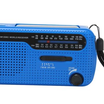 Hand Crank Solar Radio AM FM SW1 SW2 Camping LED Flashlight Multiband Camping Emergency Radio for OutdoorBlue