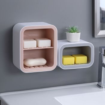 Wall Mount Soap Rack Drain Toilet Suction Disc Punch Free Box Student Dormitory Supplies Nordic 1 Layer Gray