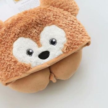 Hooded U Shaped Pillow Cute Cartoon Travel PP Cotton U Shaped Neck Pillow for Airplane Seat Yellow Bear
