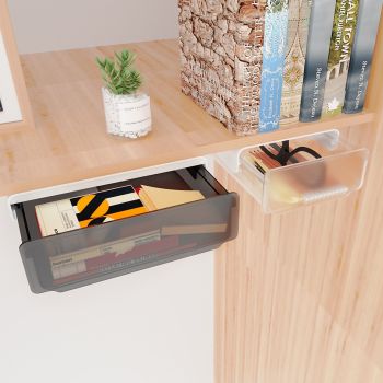 Under Desk Storage Box No Punching Storage ABS PS Small Hidden Drawer For Dormitory Small Transparent White